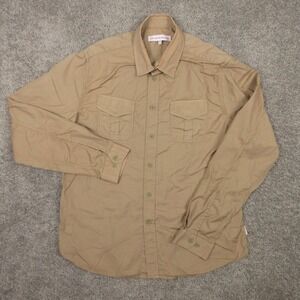 Orlebar Brown Shirt Mens XL Tan Brown Two Pocket Workwear Twill Button Up